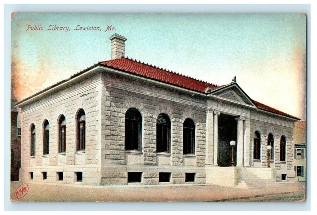 1919 The Public Library Lewiston Maine ME Posted Antique Postcard