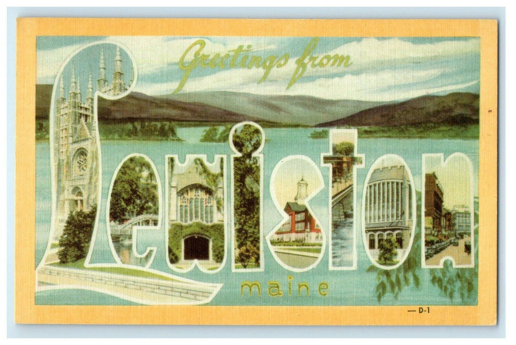 c1930's Greetings From Lewiston Maine ME Large Letters Vintage Postcard