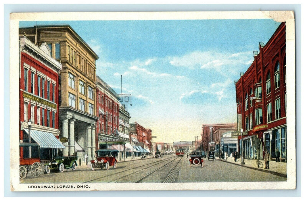 Broadway Street View Trolley Train Carriage Lorain Ohio OH Postcard