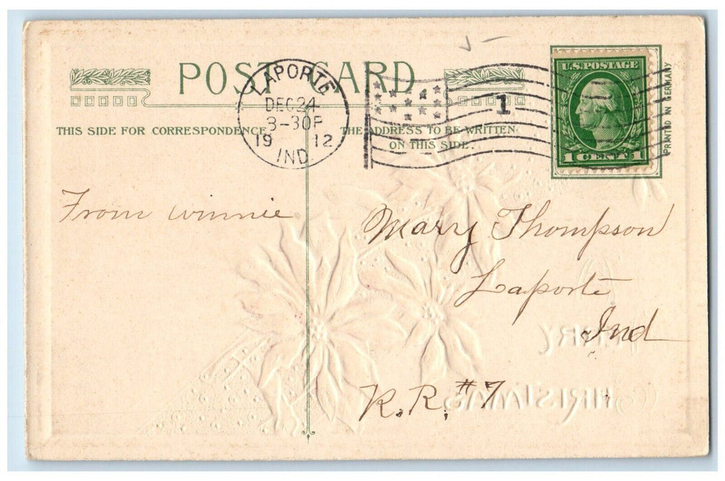 1912 Christmas Poinsettia Flowers Snow Winter John Winsch Artist Signed Postcard