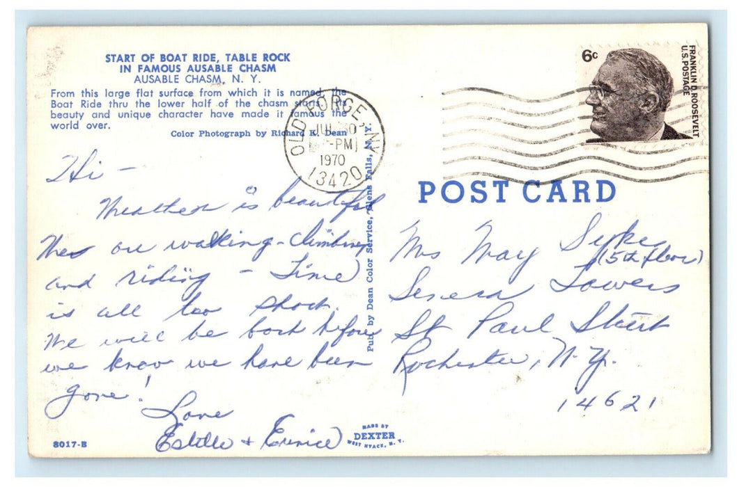 1970 Start of Boat, Table Rock In Famous Ausable Chasm New York NY Postcard