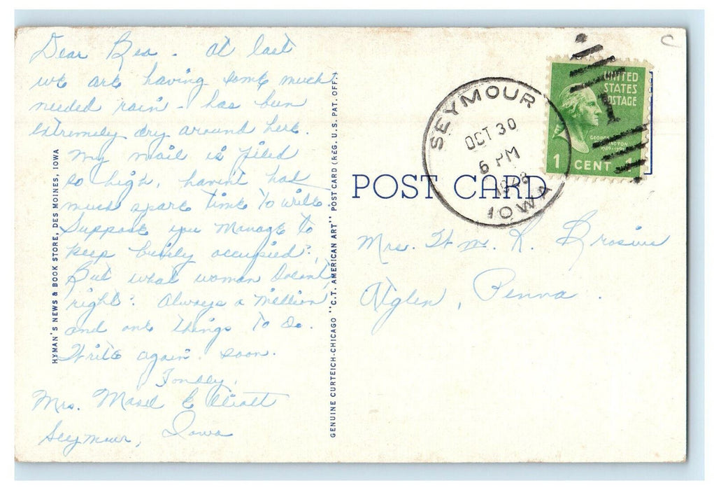 1948 Equitable Life of Iowa Building Des Moines Iowa IA Seymour IA Postcard