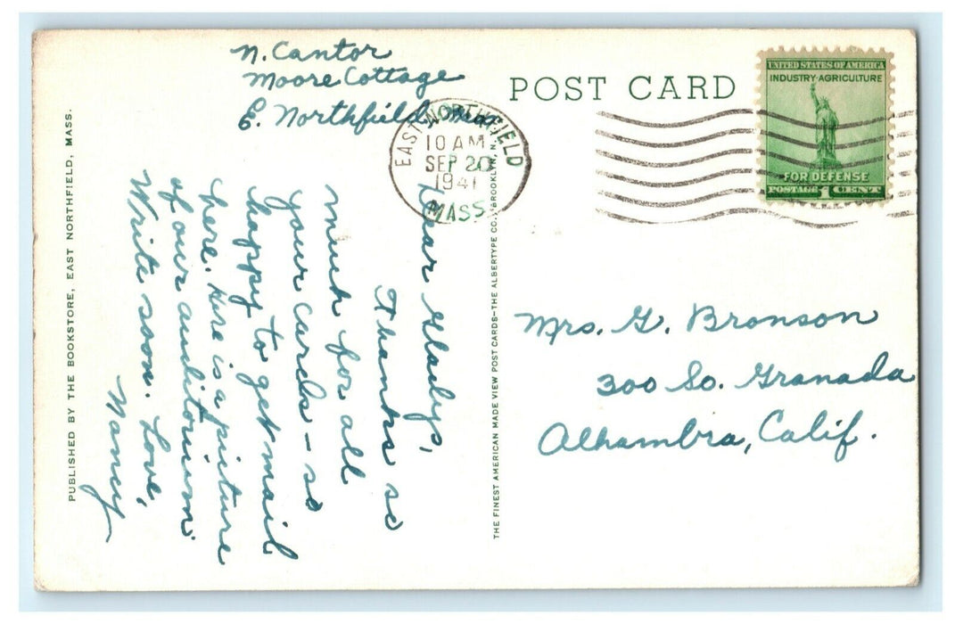 1914 Talcott Library East Northfield Massachusetts MA Posted Postcard