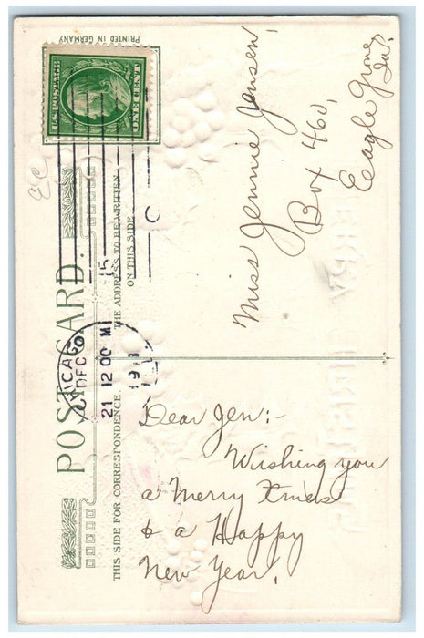 c1910's Christmas Holly Berries Covered Snow John Winsch Embossed Postcard