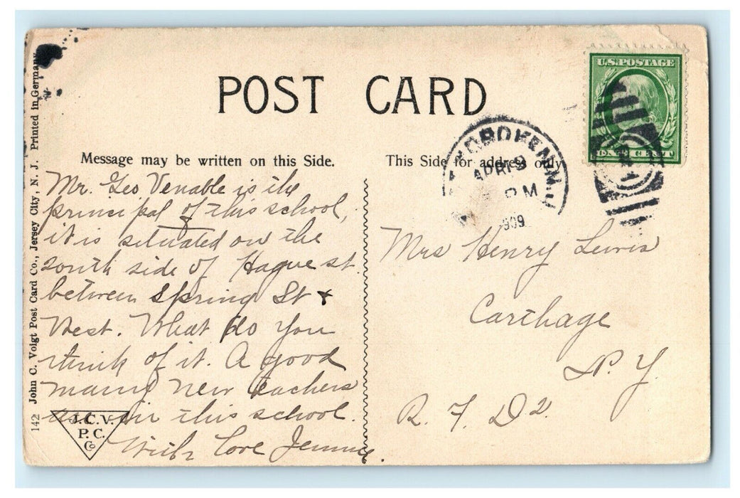 1909 West Hoboken Public School Building New Jersey NJ Antique Postcard