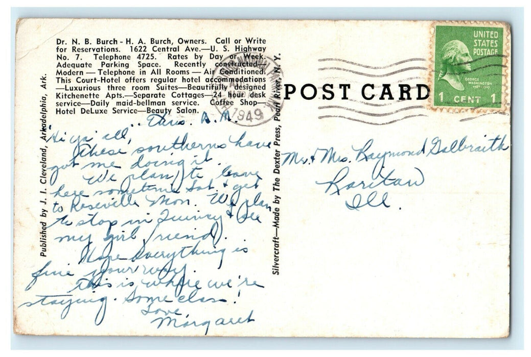 1949 Hot Springs Newest Court, Fountain Court Hotel, Arkansas AR Postcard