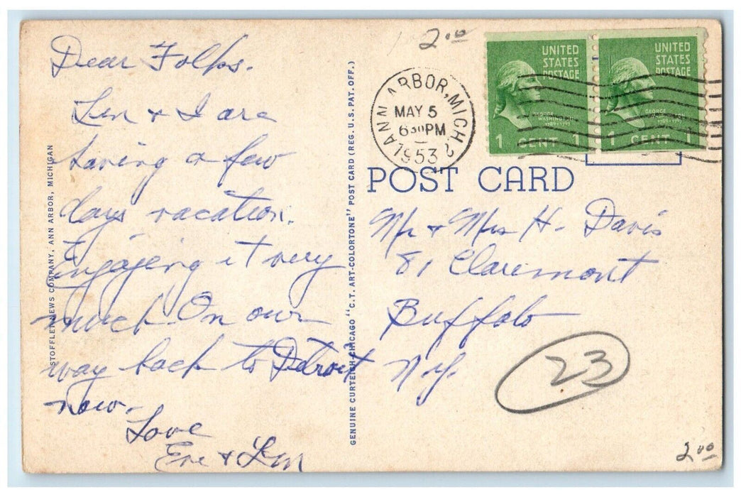 1953 University Of Michigan Health Service Ann Arbor Michigan MI Posted Postcard