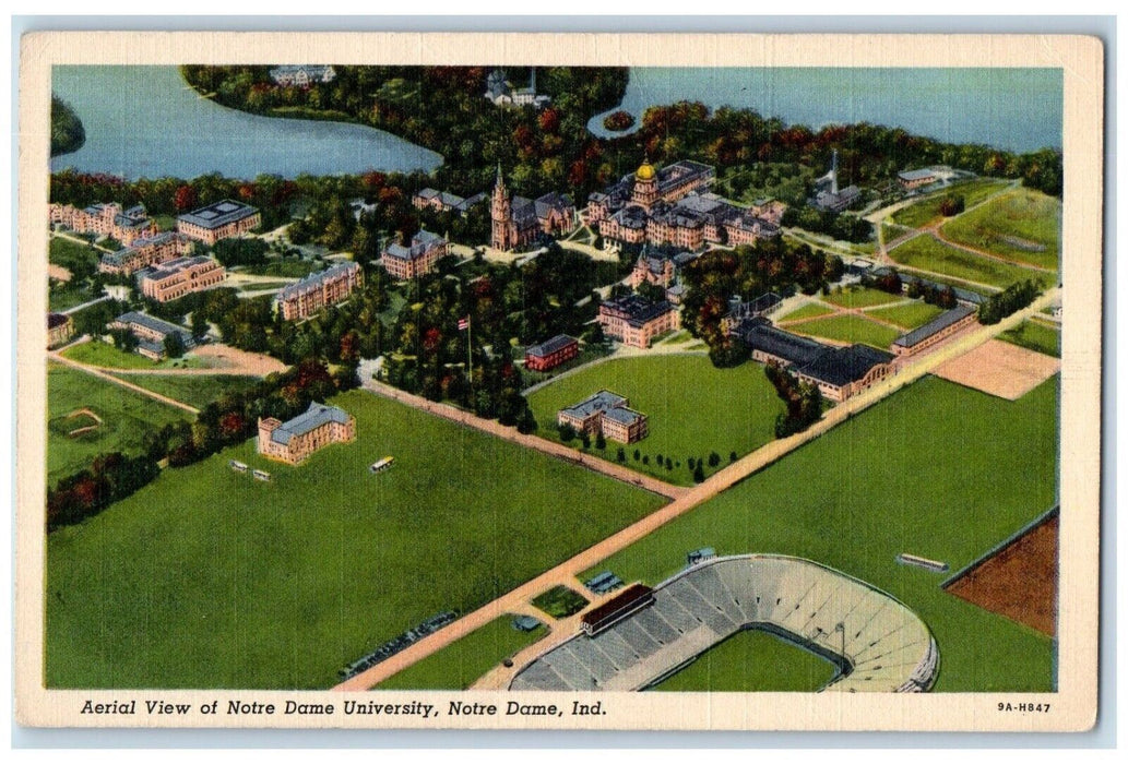 c1930's Aerial View Of Notre Dame University Notre Dame Indiana IN Postcard