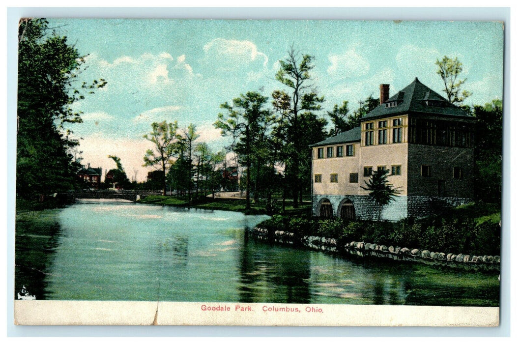 1908 River and House View in Goodale Park, Columbus, Ohio OH Postcard