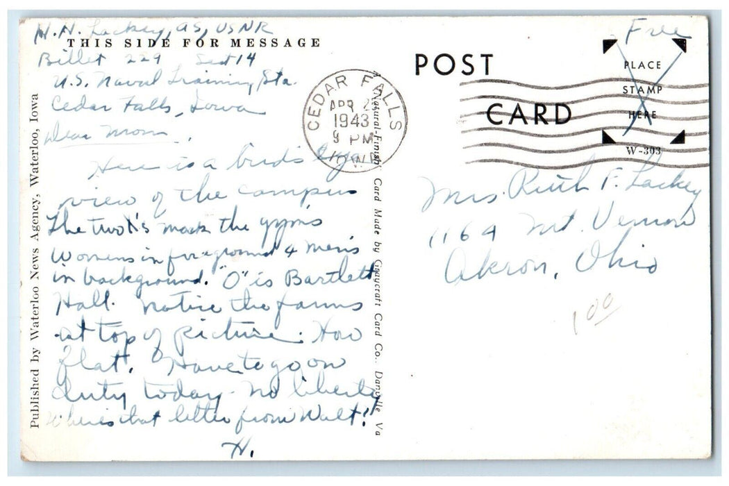 1943 Iowa State Teachers College Cedar Falls Iowa IA Vintage Postcard