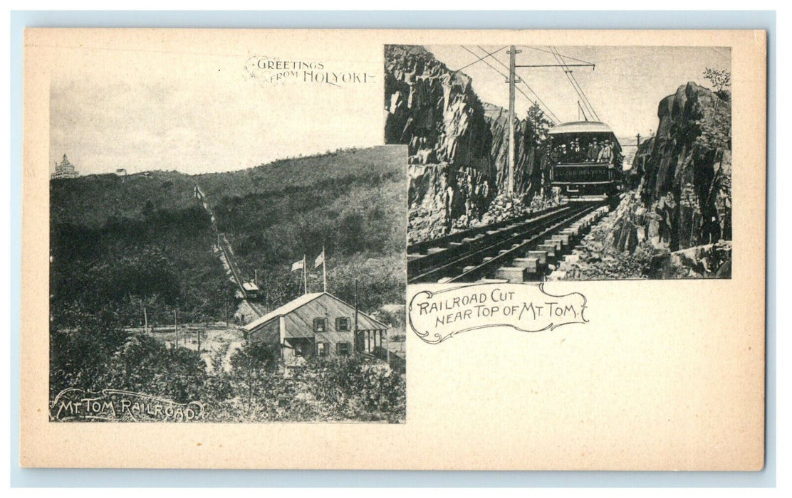 c1900 Greetings from Holyoke, Railroad Cut Near Top of Mt. Tom PMC Postcard