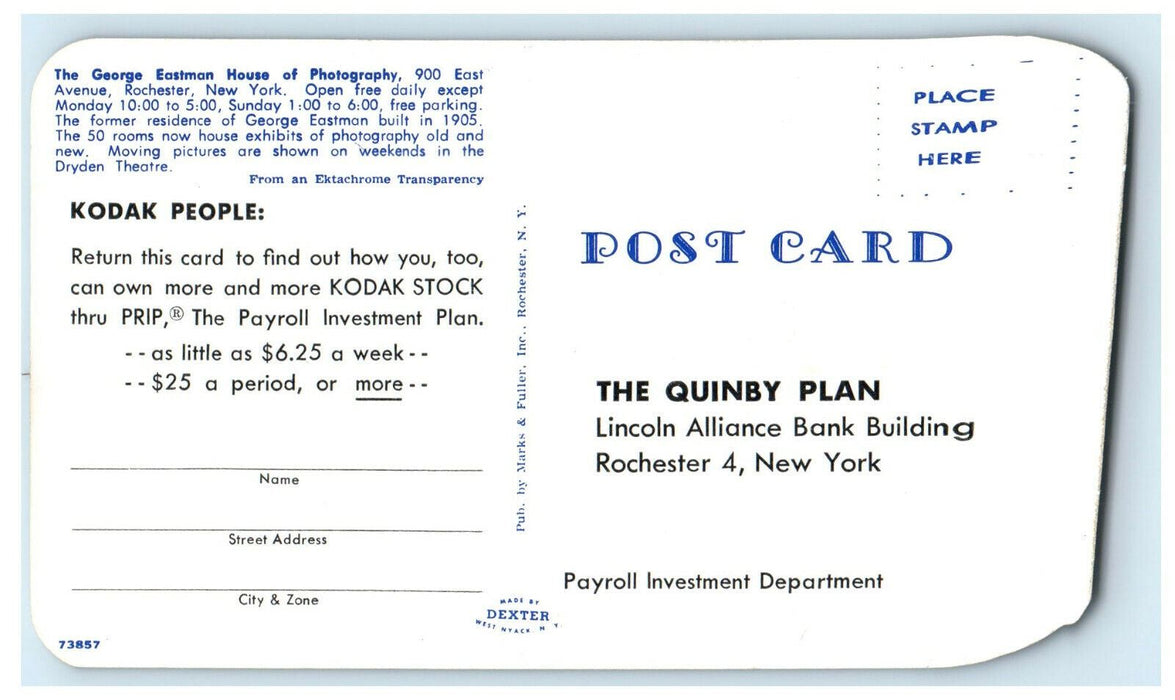 The George Eastman House of Photography New York NY Advertising Postcard