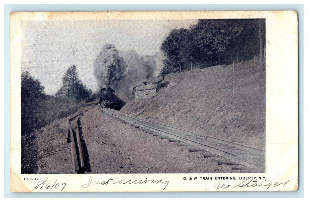 1907 Train Railway Entering Liberty New York NY Antique Postcard