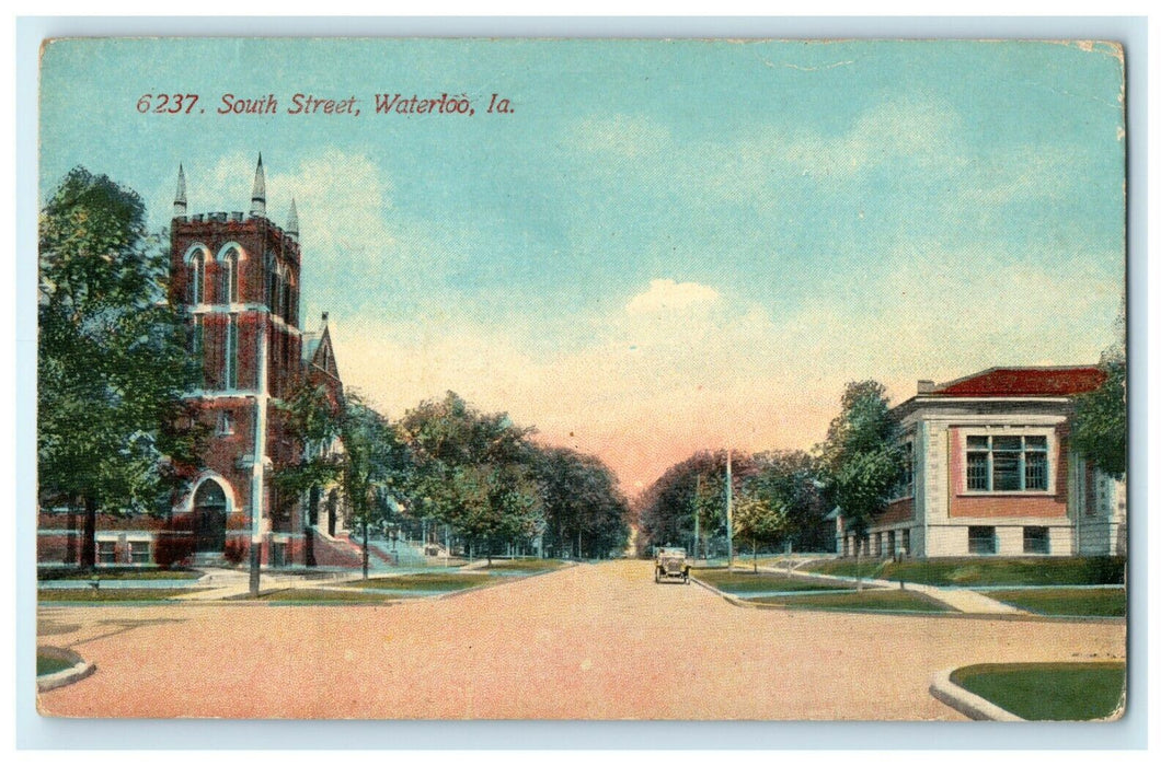 1937 Car Parked in South Street, Waterloo, Iowa IA Vintage Postcard
