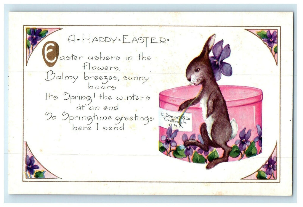 c1910's Greetings Easter Bunny Rabbit Pansies Flowers E. Bonnet & Co. Postcard