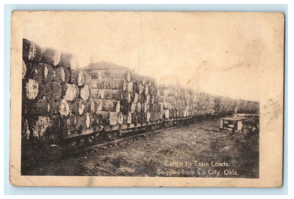 1908 Cotton By Train Loads Shipped from Elk Oklahoma OK McCrea PA Postcard