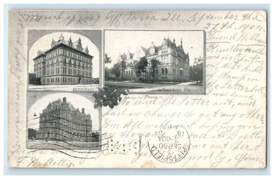 1904 Multiview of Building Greetings from Peoria Illinois IL Posted PMC Postcard