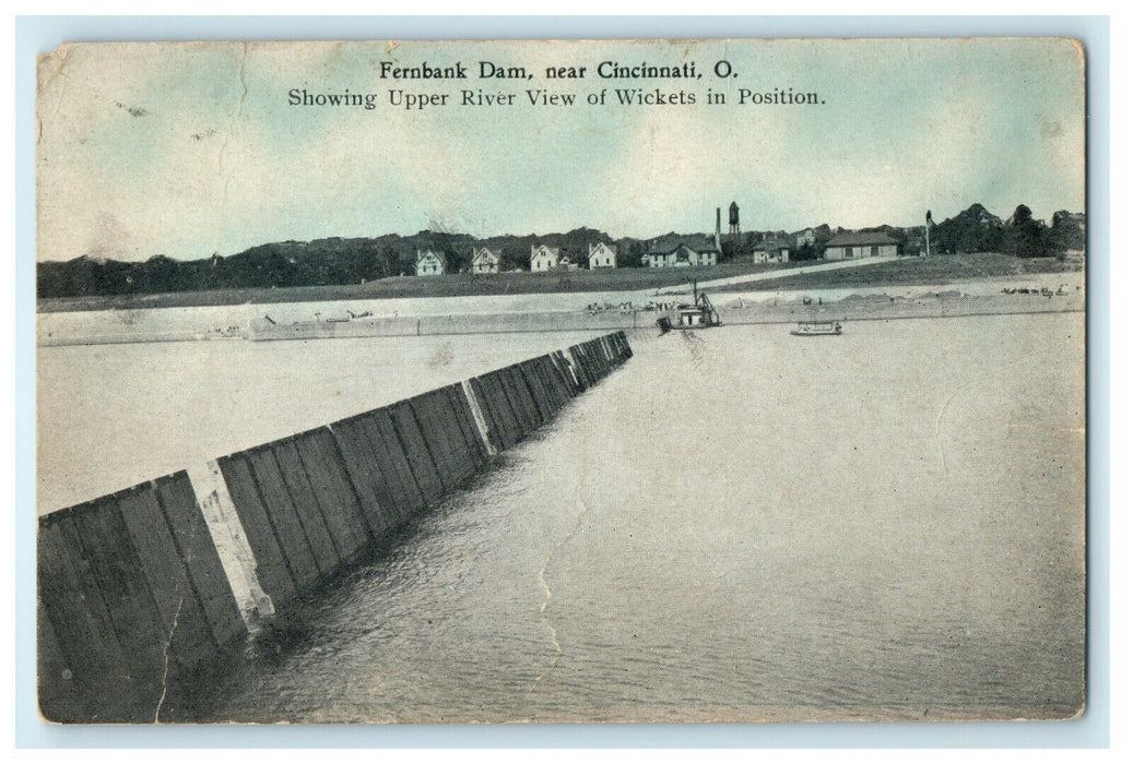 1911 Upper River View of Wickets in Position Fernbank Dam, Ohio OH Postcard