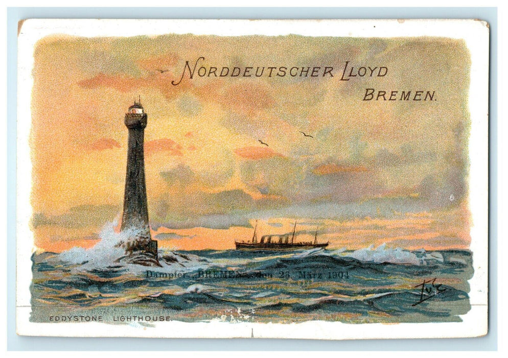 1904 Eddystone Lighthouse, Norddeutscher Lloyd Bremen, Germany Postcard