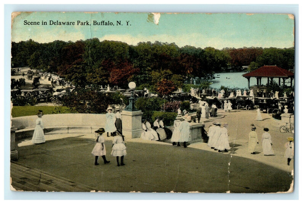 1916 Girls Dressed in White, Delaware Park, Buffalo New York NY Postcard