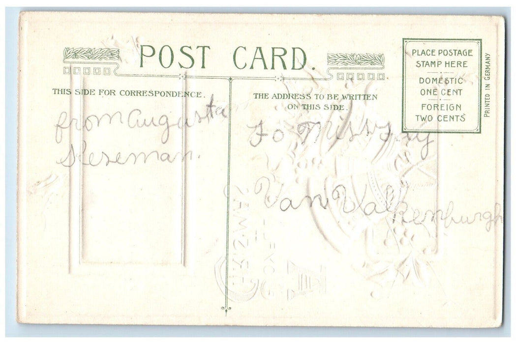 c1910's Christmas Holly Bells House Winter Snow John Winsch Embossed Postcard