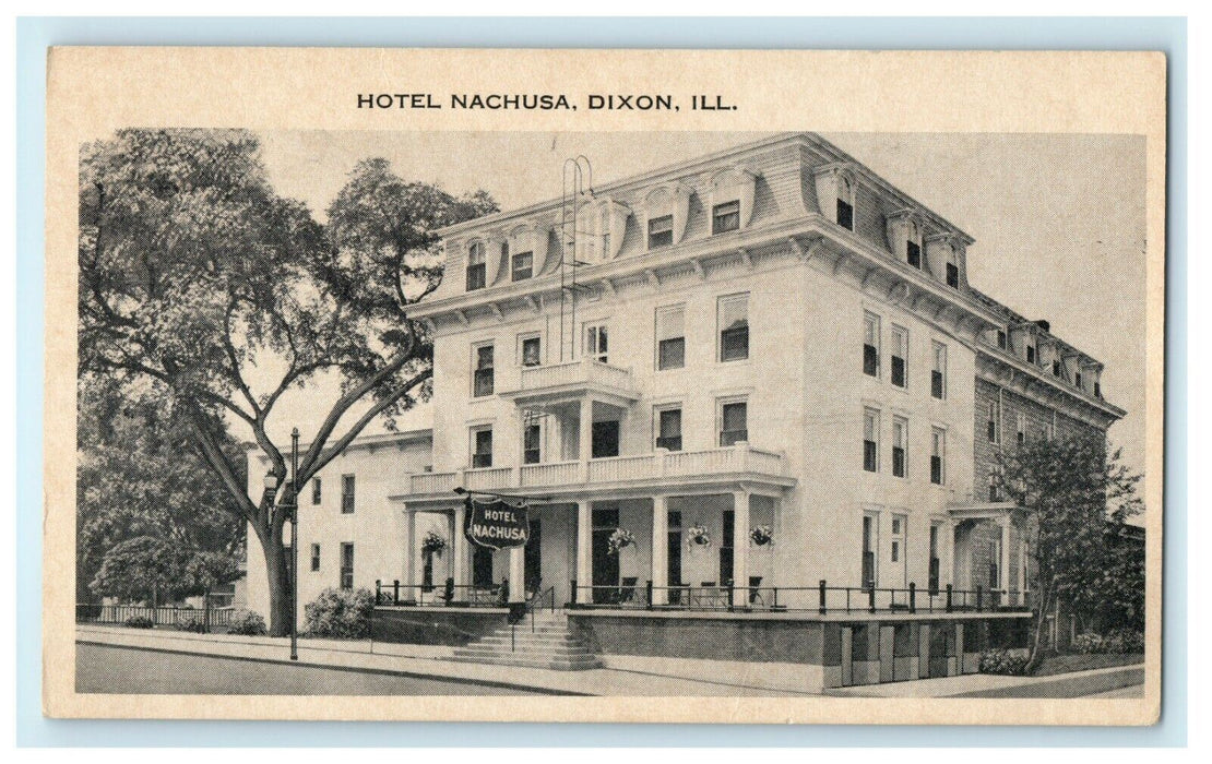 1927 Entrance at Hotel Nachusa, Dixon, Illinois IL Vintage Postcard