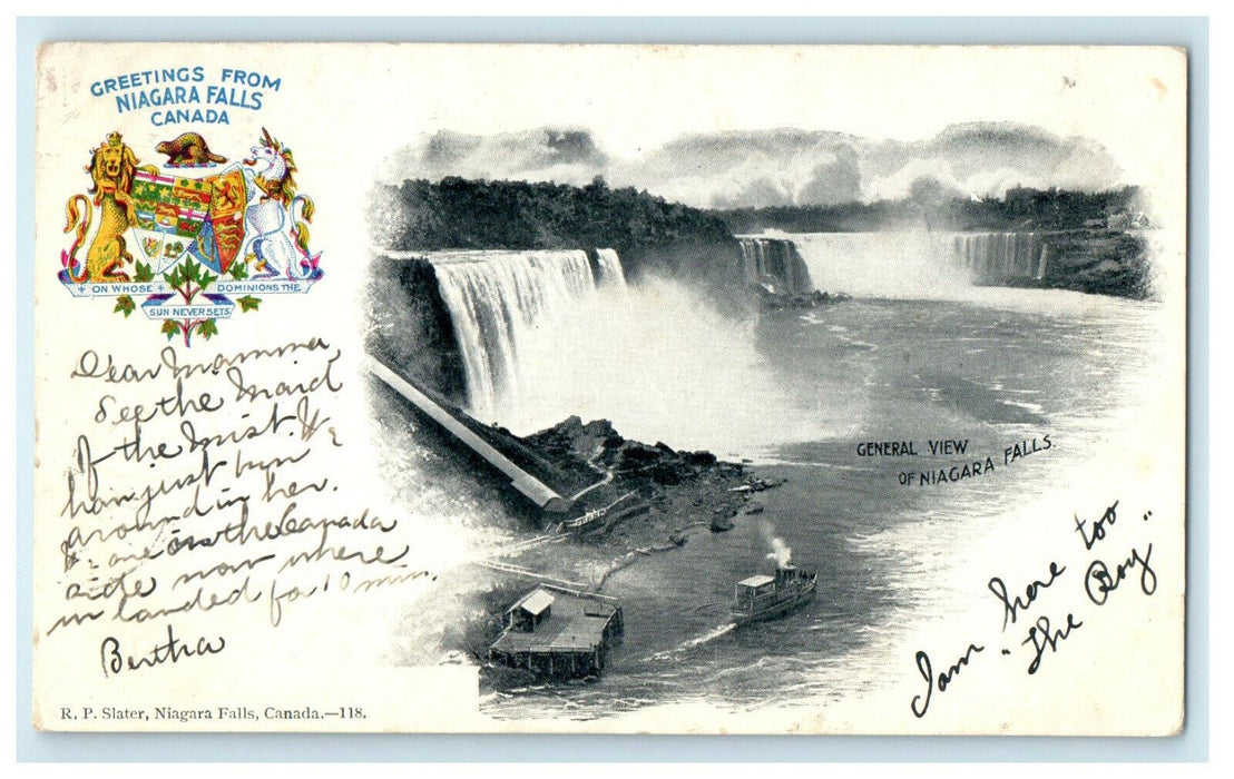 1901 General View and Greetings from Niagara Falls New York NY PMC Postcard