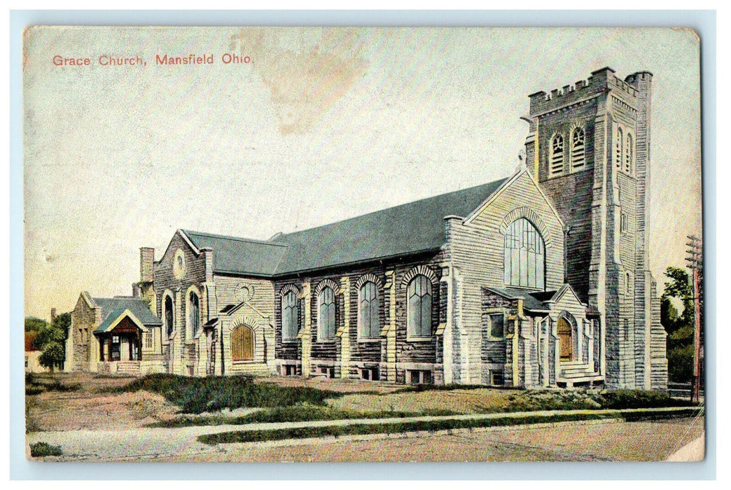 c1910 Grace Church Mansfield Ohio OH Posted Antique Postcard