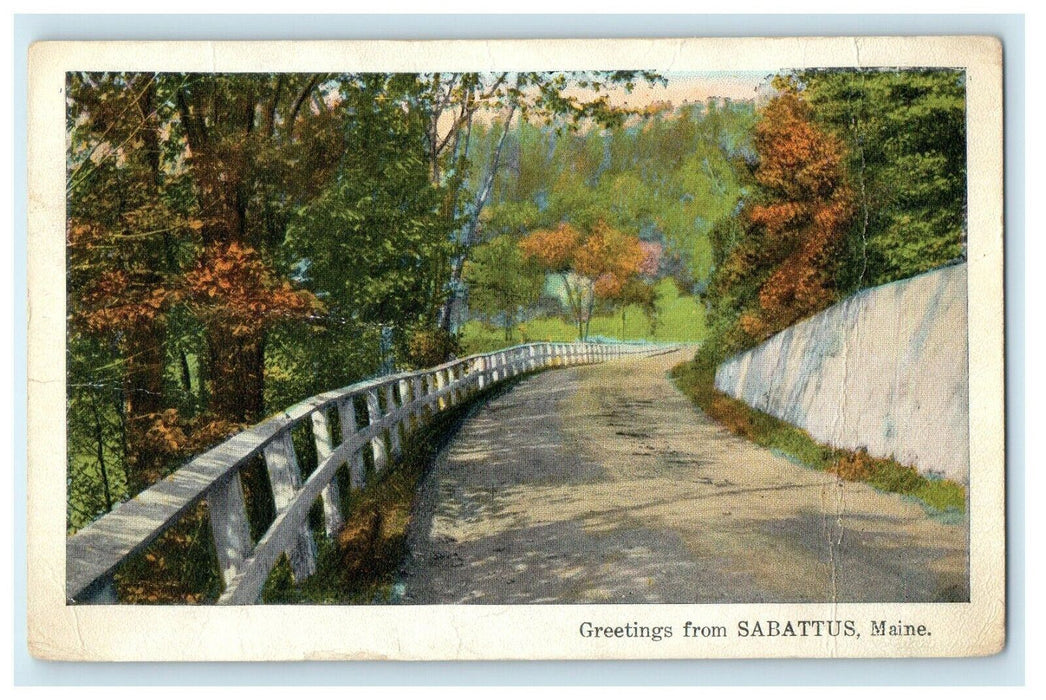 1930 Greetings From Sabattus Maine ME Road Vintage Postcard