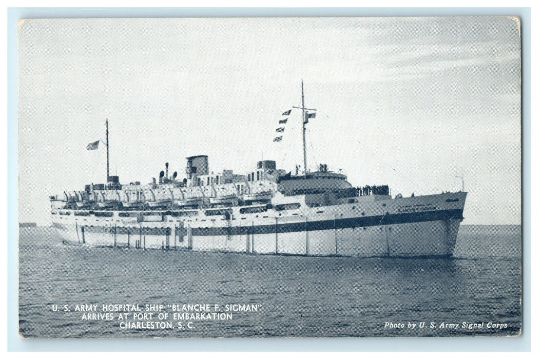 1939 U.S Army Hospital Ship, Charleston South Carolina SC Postcard