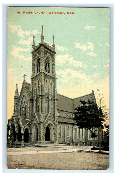 c1910 St. Paul's Church Worcester Massachusetts MA Antique Postcard