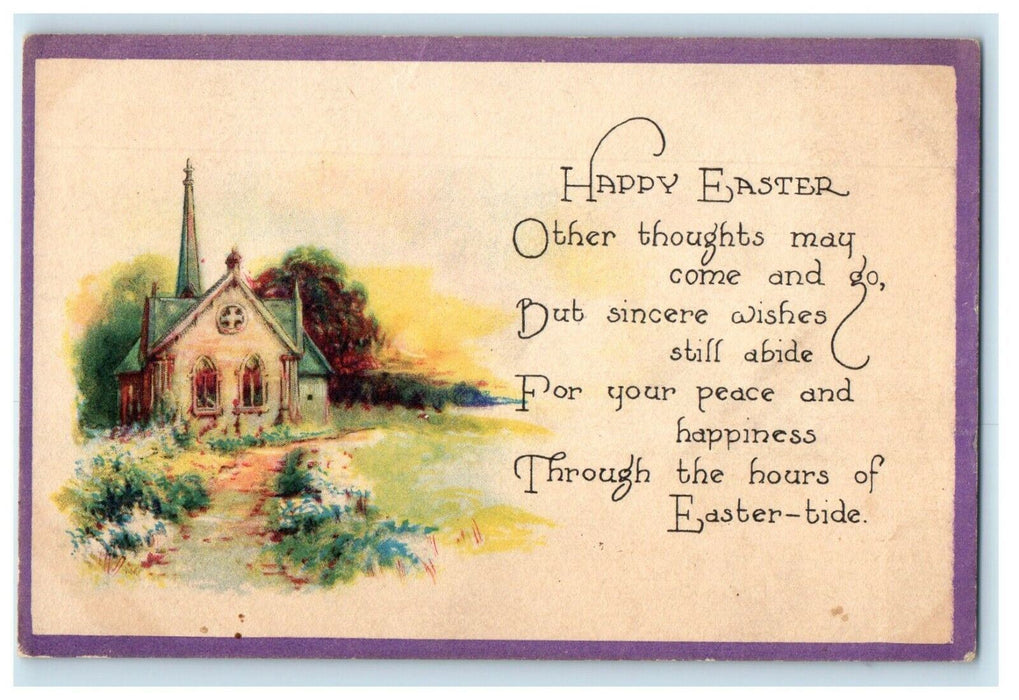 c1910's Greetings Easter Chapel Church Posted Antique Postcard