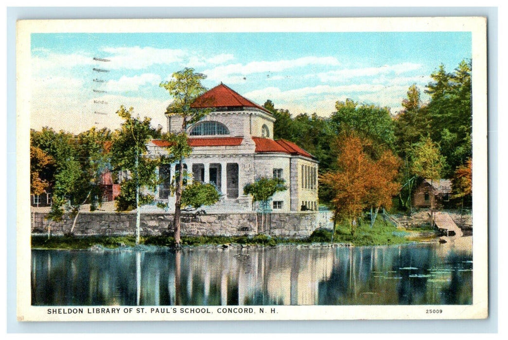 1929 Sheldon Library Of St. Paul's School Concord New Hampshire NH Postcard