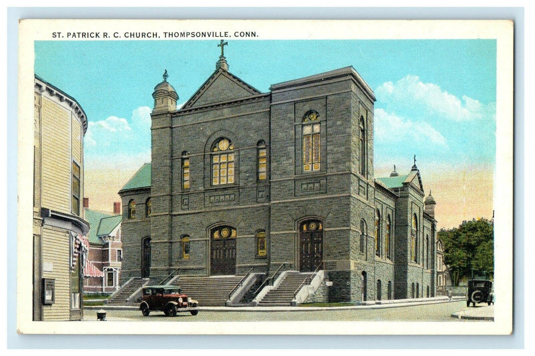 1933 St. Patrick R. C Church Car Front Thompsonville Connecticut CT Postcard