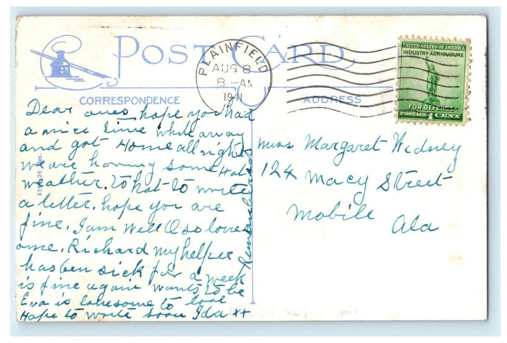 1941 Greetings From Dupage River Plainfield Illinois IL, Road Car Postcard