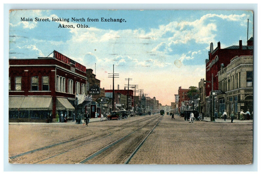 1916 Main Street Looking North from Exchange Akron Ohio OH Postcard