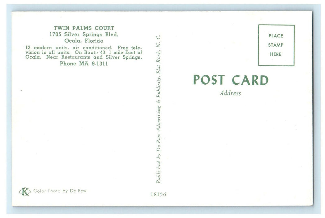 Twin Palms Court, 1705 Silver Springs Boulevard, Ocala Florida FL Postcard