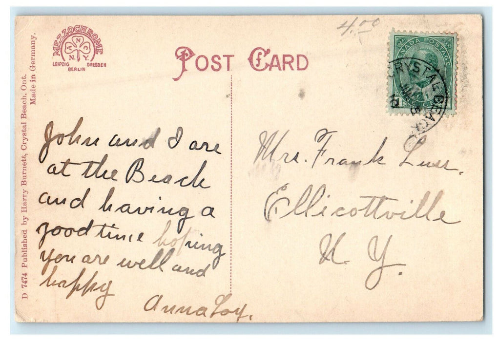 c1910 Scenic Railway, Crystal Beach, Canada CA Posted Foreign Antique Postcard