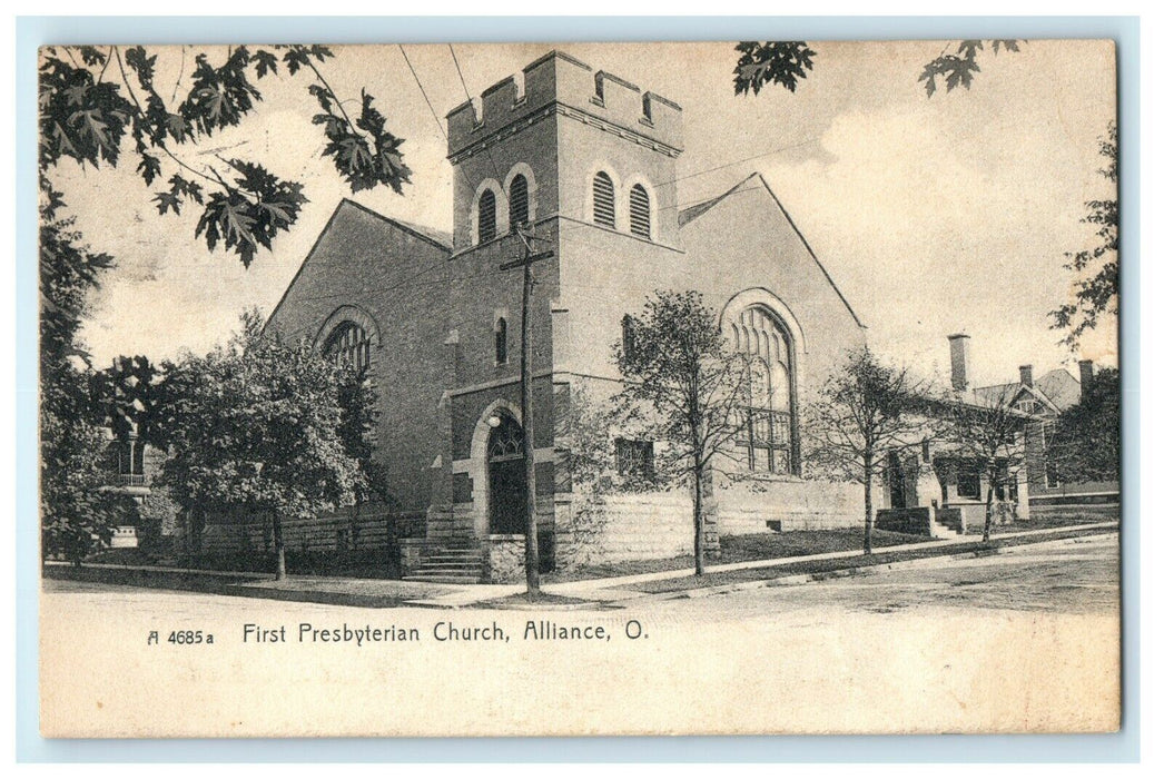 1906 First Presbyterian Church, Alliance Ohio OH, Rec'D Postcard