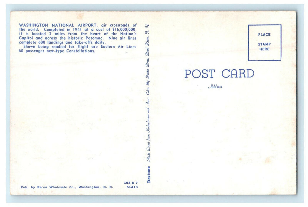 Airplanes, Washington National Airport Air Crossroads of the World Postcard