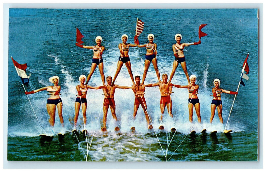 The Ski Show, 11 Man Pyramid, Cypress Gardens Florida FL Unposted Postcard