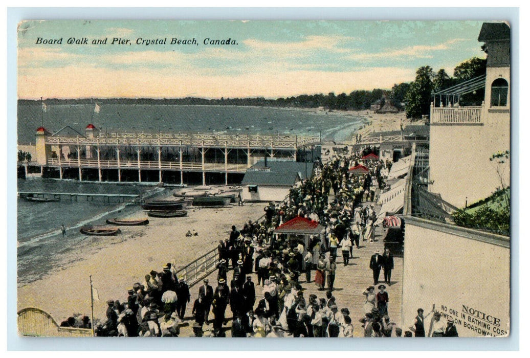 c1910 Board Walk and Pier, Crystal Beach Canada CA Foreign Posted Postcard