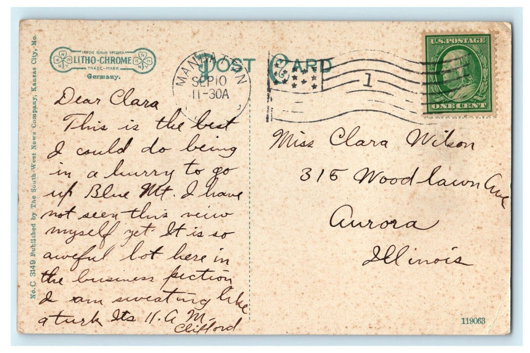 1910 Kansas State Agricultural College View from Bluemont Kansas KS Postcard