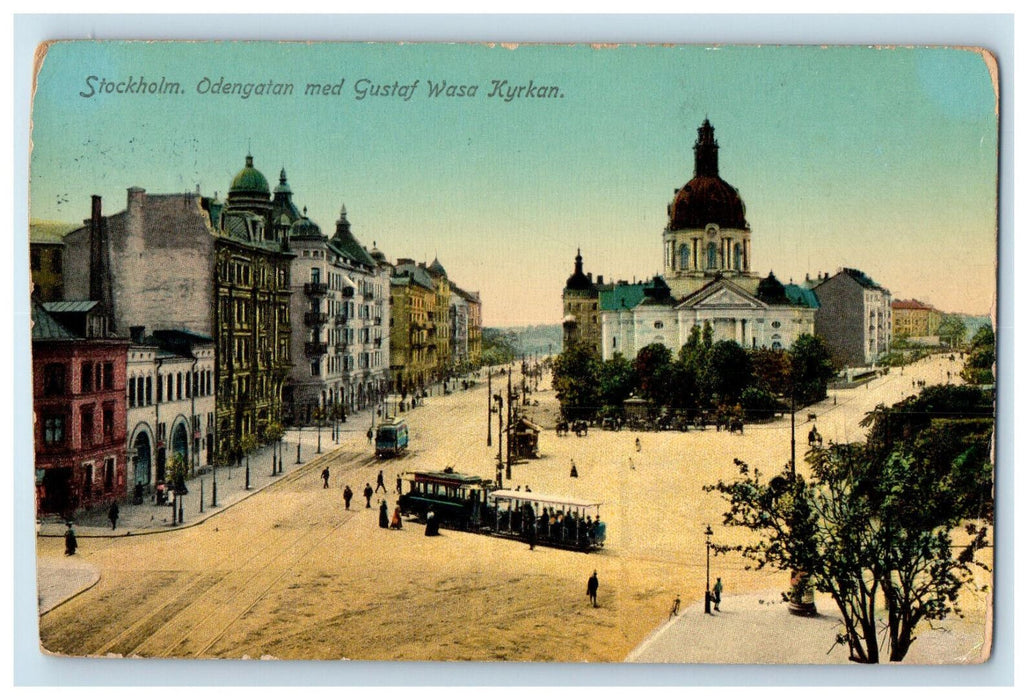 1920 Odengatan med Gustaf Wasa Kyrkan, Stockholm Sweden Posted Postcard
