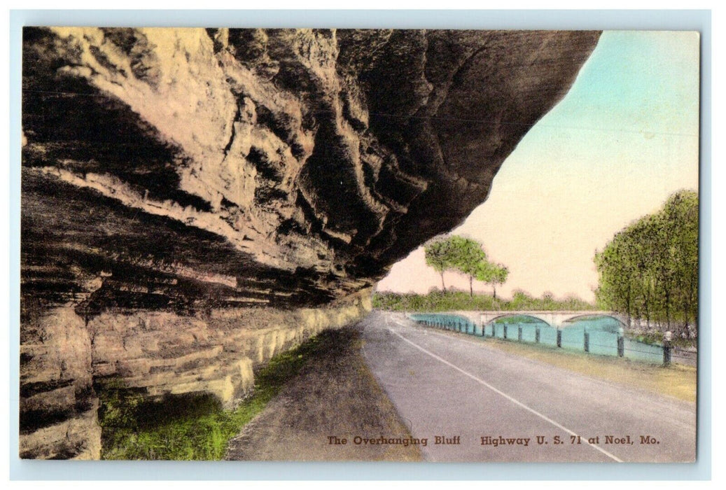 c1930's The Overhanging Bluff Highway Noel Missouri MO Handcolored Postcard