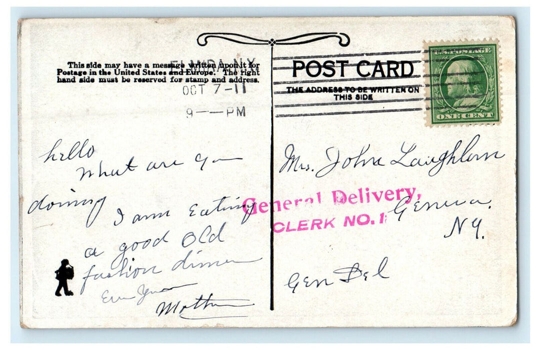 1911 People, Stars, Moon and Car, Greetings from Posted Antique Postcard