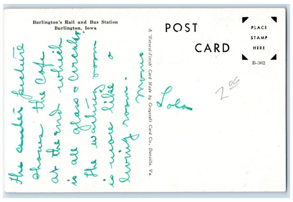 c1940's Burlington's Rail and Bus Station Burlington Iowa IA Multiview Postcard