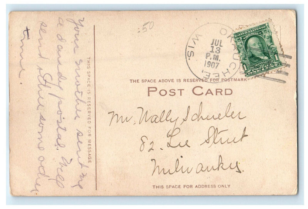 1907 Trees & River, Greetings from Okauchee Wisconsin WI Posted Antique Postcard