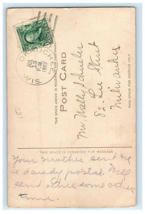 1907 Trees & River, Greetings from Okauchee Wisconsin WI Posted Antique Postcard