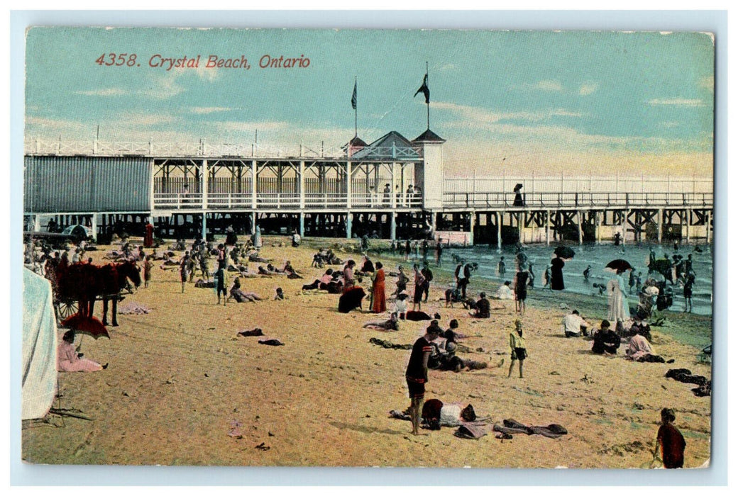 c1910 Crowd Bathing Scene, Crystal Beach, Ontario Canada CA Foreign Postcard